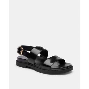 Coach Lockup Two Band Sandals Women's Black Gold-tone Buckle Closure